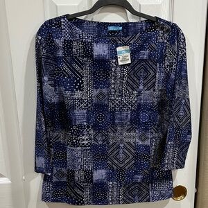 J. McLaughin Blue Patchwork Boat Neck Catalina Shirt - Size M